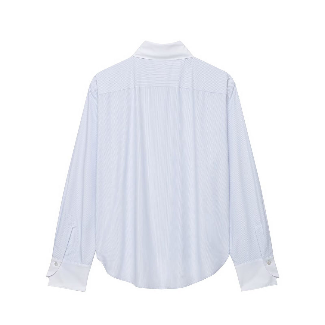 Damen Oversize-Hemdbluse mit Kontrastkragen, Manschetten und Froschknopf-Detail Echo Archiv