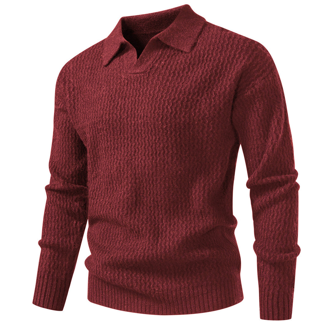 Herren Polokragen-Feinstrickpullover mit strukturierter Wellenoptik und geripptem Saum Echo Archiv