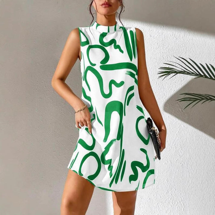 Damen A-linien Minikleid mit Echoarchivrnem grafischem Muster und Stehkragen Echoarchiv