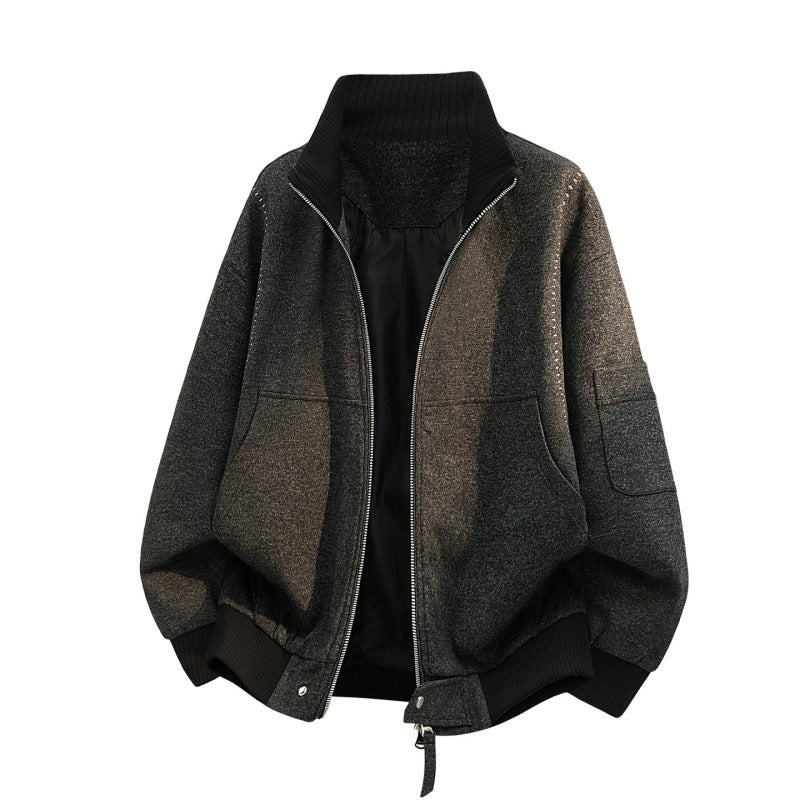 Herren Oversize Melange-Field-Bomberjacke aus Wollmix mit hohem Rippenkragen & Utility-Ärmeltasche Echoarchiv