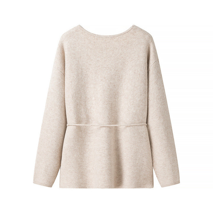 Damen Offener Strickcardigan mit Bindegürtel und V‑Ausschnitt Echo Archiv