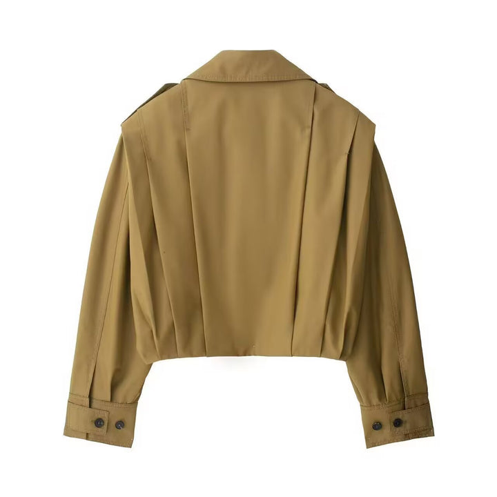 Damen Kurzgeschnittene Trench‑Blousonjacke mit Kellerfalten und Schulterpatten Echo Archiv