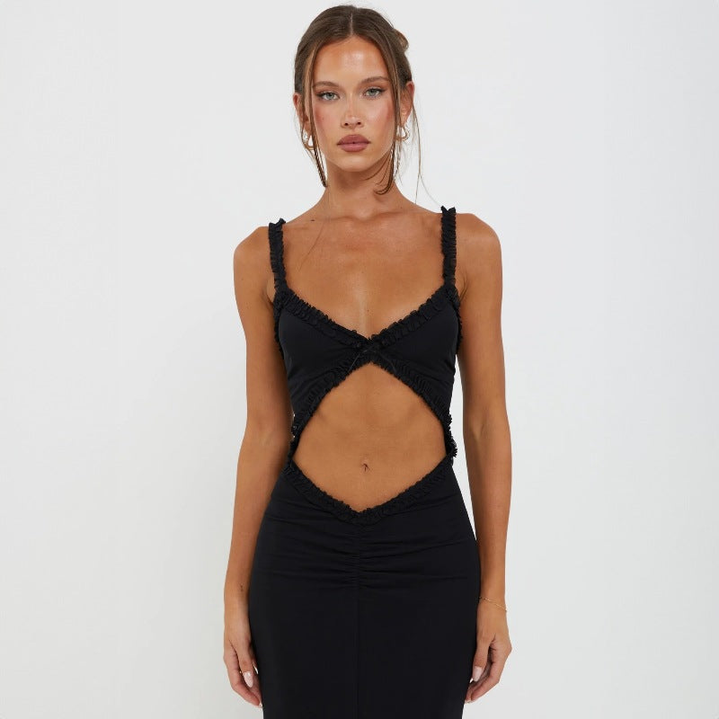 Damen Figurbetontes Wickelkleid mit raffinierten Cut-Outs und Rüschendetails Echo Archiv