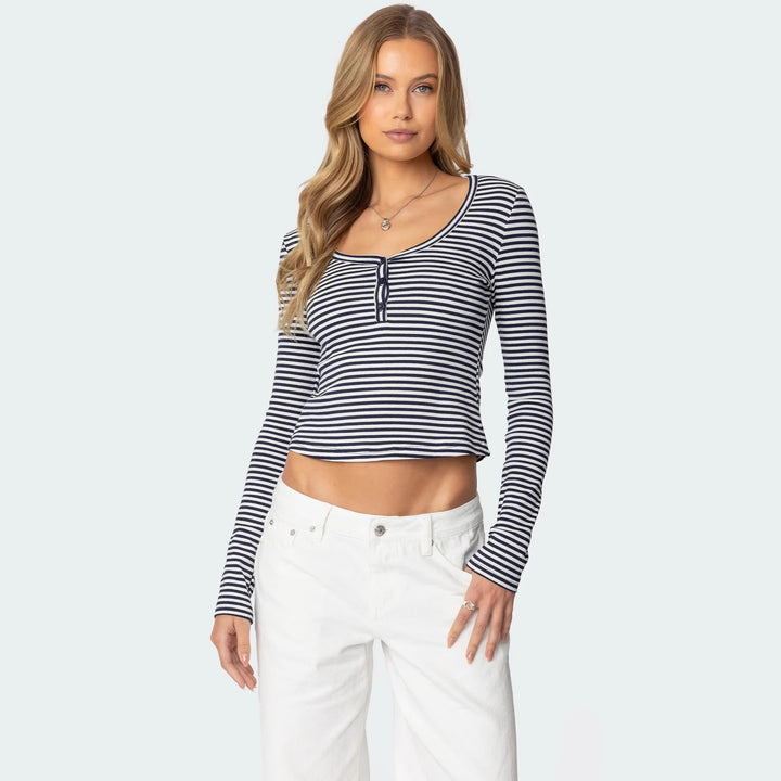 Damen Langarmshirt mit dehnbarem Streifenmuster und figurbetontem Schnitt Echo Archiv