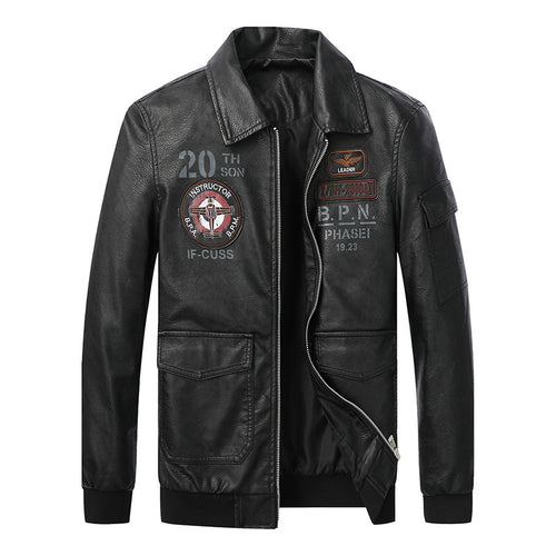 Herren Pilotenjacke aus Kunstleder mit Emblem-Patches, Pattentaschen und Rippbündchen Echo Archiv