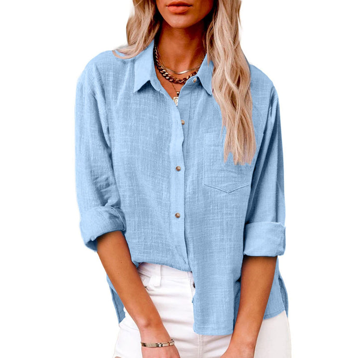 Damen nan oversized Leinen-Baumwollmix Hemdbluse mit Brusttasche und krempelbaren Ärmeln Echo Archiv