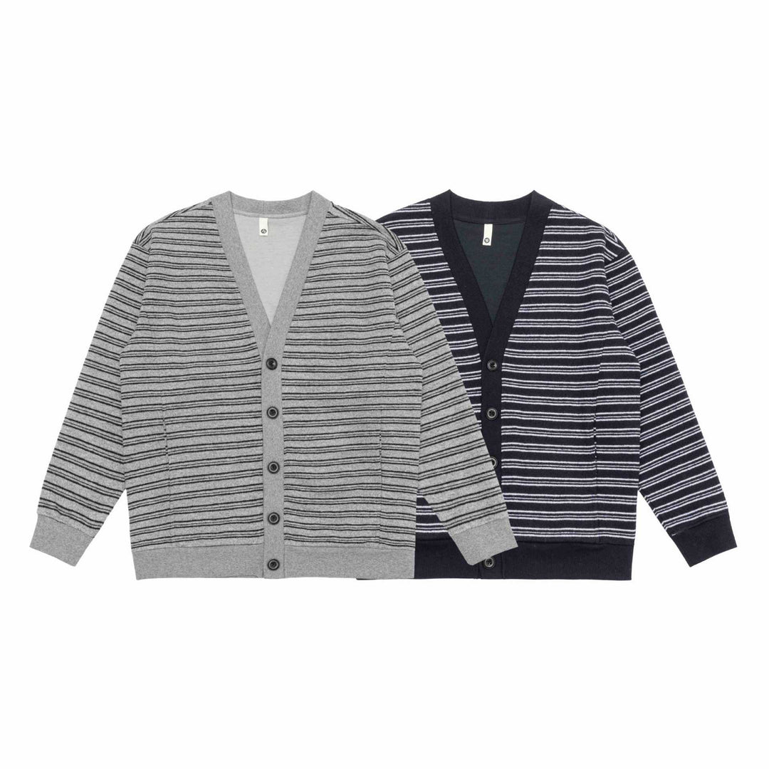 Herren Gestreifte Knopfcardigan mit V‑Ausschnitt, Eingrifftaschen und Rippenbündchen Echoarchiv