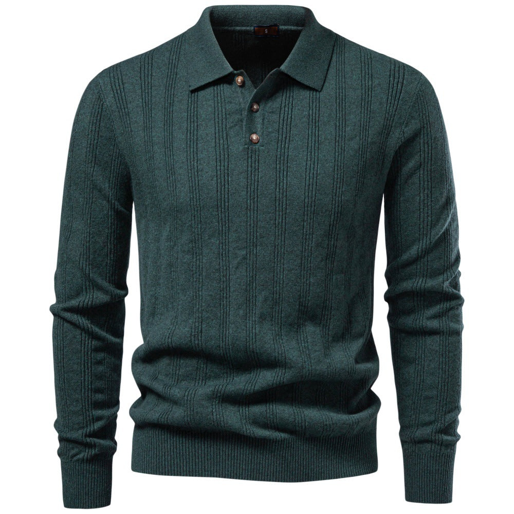 Herren Langarm-Feinstrick-Poloshirt mit Strukturstreifen und geripptem Saum Echoarchiv