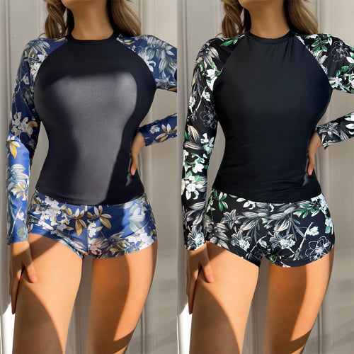 Damen Sportlicher Langarm-Badeanzug mit floralem Design Echo Archiv