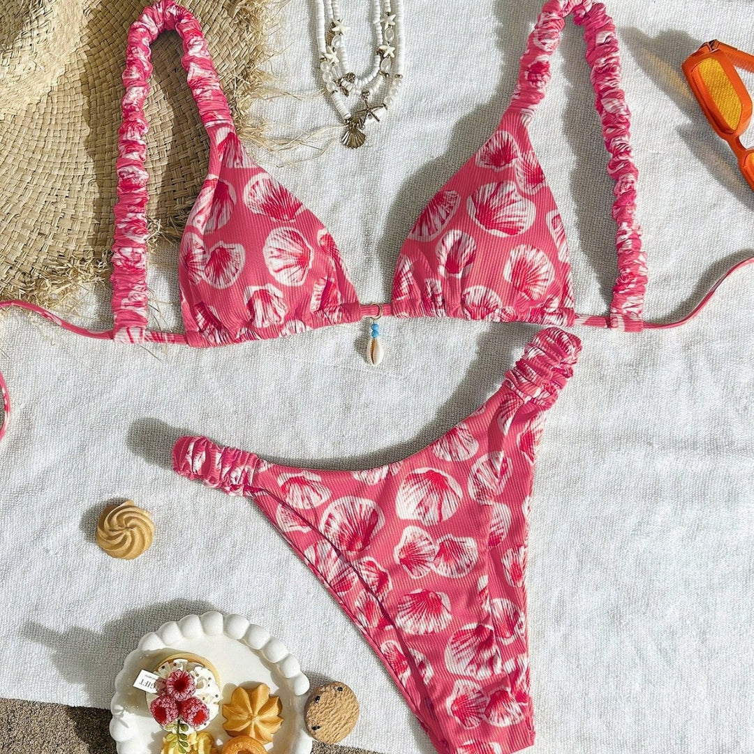 Damen Triangel-Bikini mit fröhlichem Blattmuster Echo Archiv