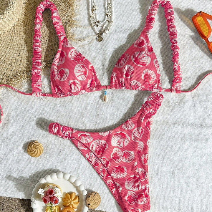 Damen Triangel-Bikini mit fröhlichem Blattmuster Echo Archiv