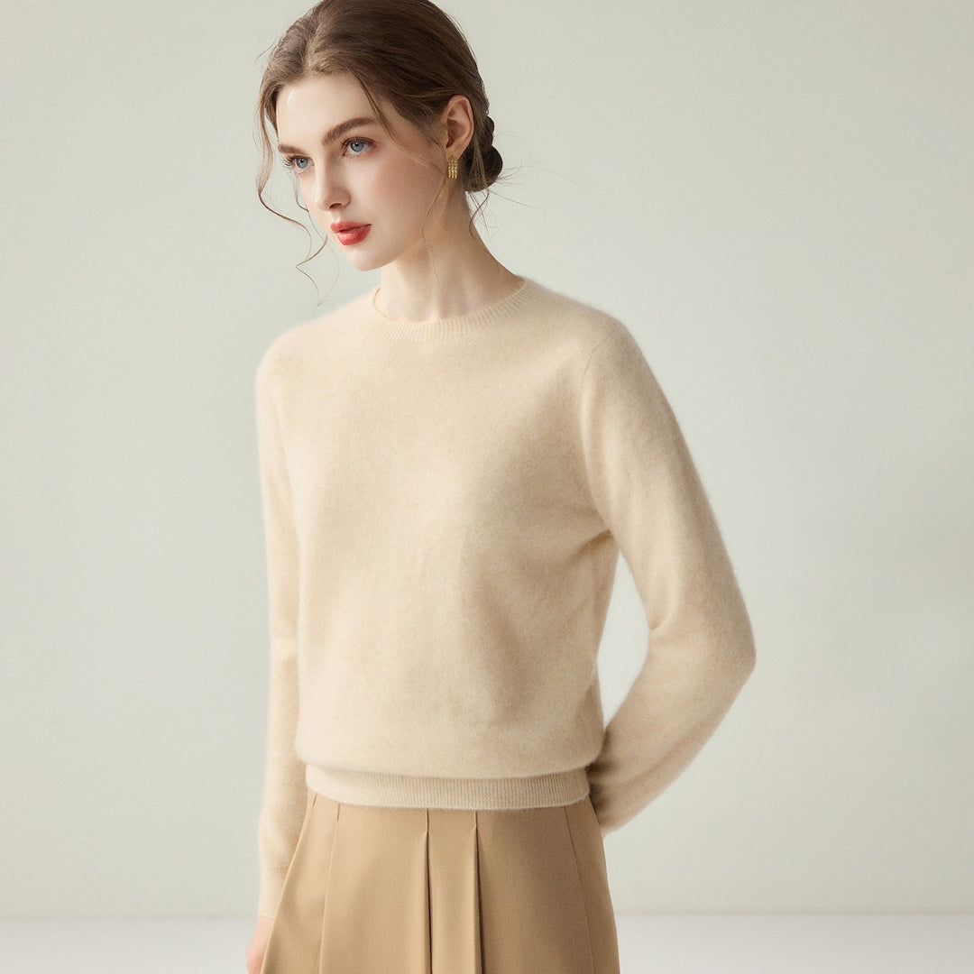 Damen Leichter Rundhalspullover aus Kaschmir‑Look mit extrafeinem Flor und geripptem Saum Echoarchiv