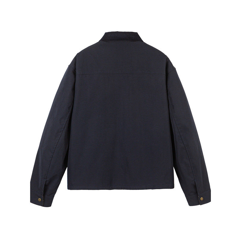 Herren Kurze Boxy-Workerjacke aus robustem Canvas mit Cordkragen und verdeckter Druckknopfleiste Echo Archiv