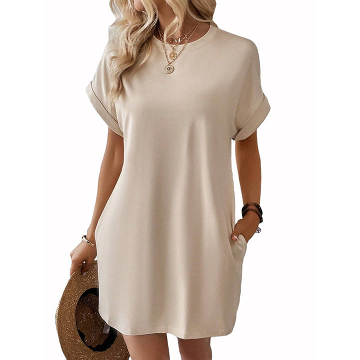 Damen Lockeres T-Shirt-Kleid mit praktischen Taschen und lässigem Design Echoarchiv