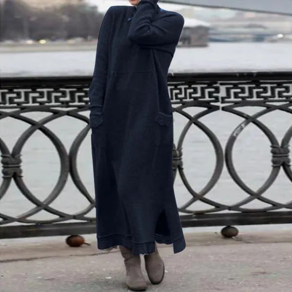 Damen nan langes Strickmaxikleid mit Seitenschlitzen und aufgesetzten Taschen Echo Archiv