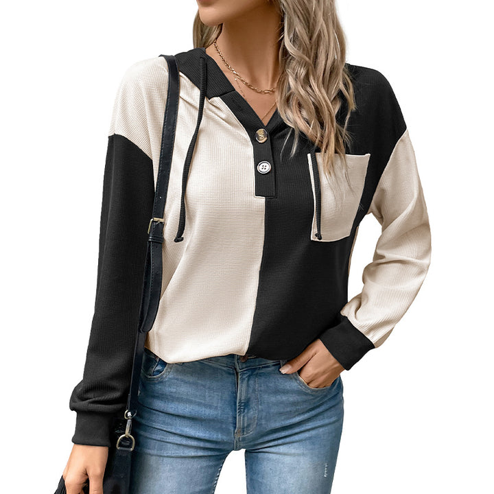 Damen Lässiges Hoodie-Oberteil mit Knopfleiste und Farbblock-Design Echo Archiv