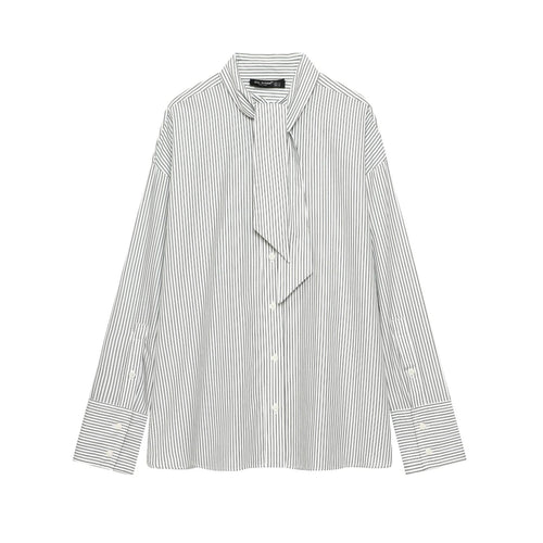 Damen nan gestreifte Bluse mit Schluppe, verdeckter Knopfleiste und Oversize-Schnitt Echo Archiv