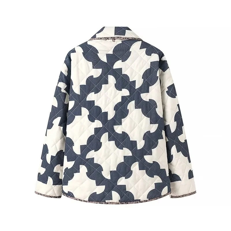 Damen Gequiltete Oversize-Jacke mit Patchworkmuster und weiter Kimono-Ärmel Echo Archiv