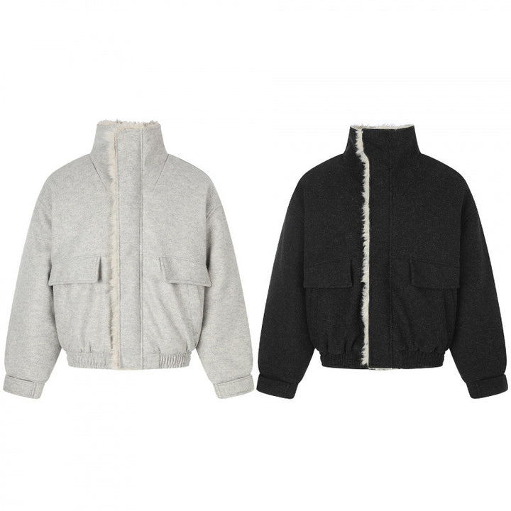 Damen Kurzer Wollmix‑Blouson im Flight‑Style mit Teddyfutter und aufgesetzten Pattentaschen Echo Archiv