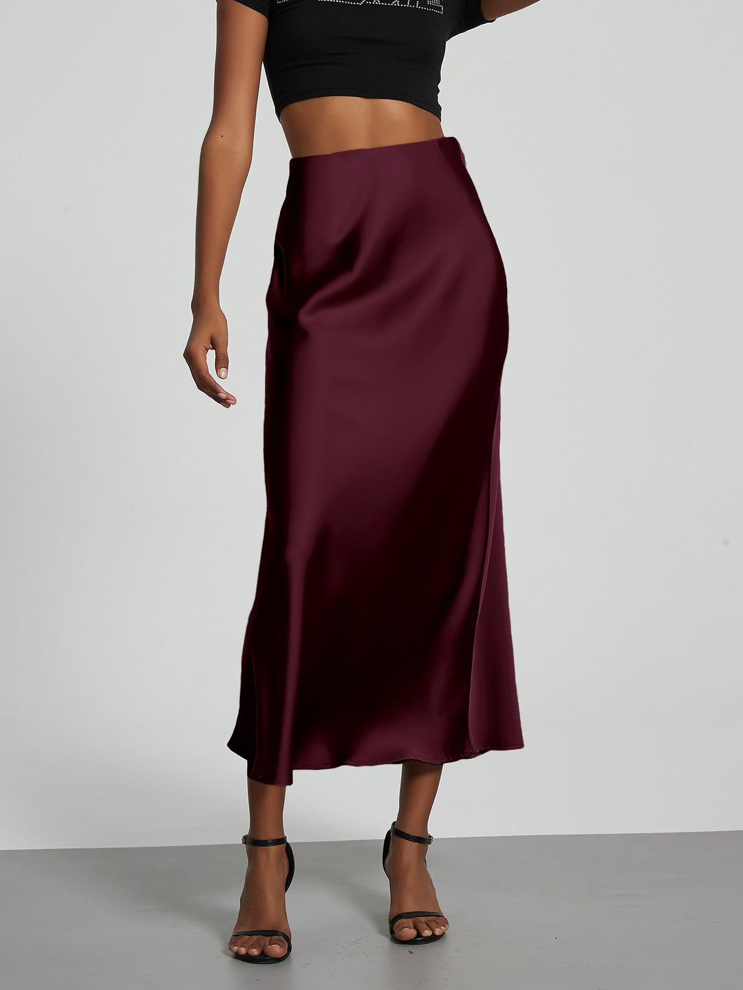 Damen Stilvolle Satin-Stretchrock mit hohem Bund und fließendem Schnitt Echo Archiv