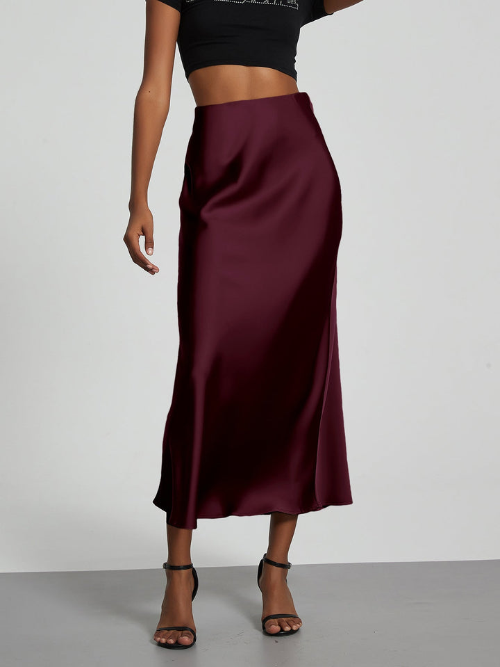 Damen Stilvolle Satin-Stretchrock mit hohem Bund und fließendem Schnitt Echoarchiv