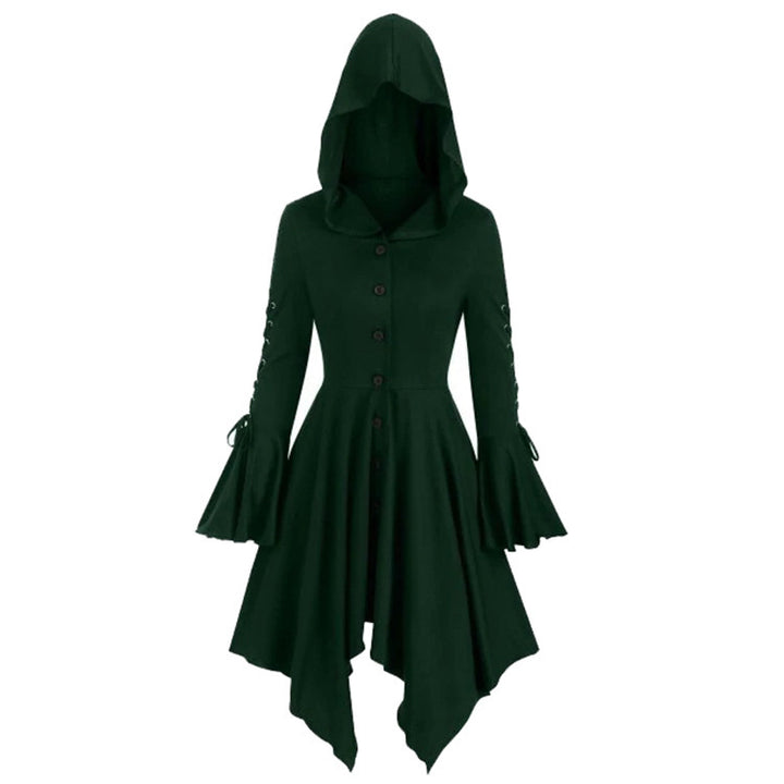 Damen nan Kapuzen-Mantelkleid mit asymmetrischem Zipfelsaum und geschnürten Glockenärmeln Echo Archiv