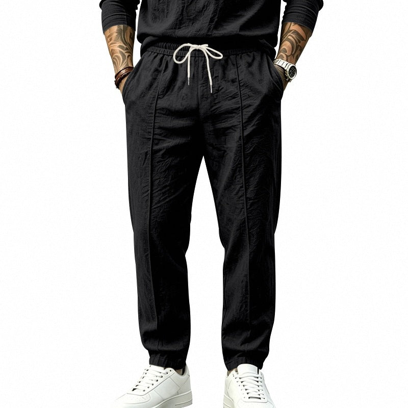 Herren Tapered-Freizeithose mit Tunnelzug, Bügelfalte und elastischem Saum Echoarchiv