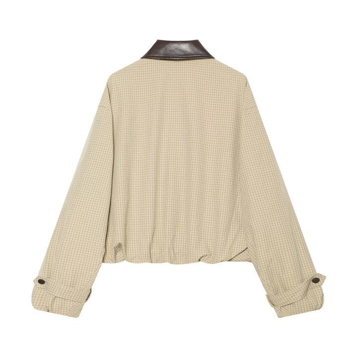 Damen Kurzgeschnittener Karierter Blouson mit kontrastierendem Lederkragen Echo Archiv