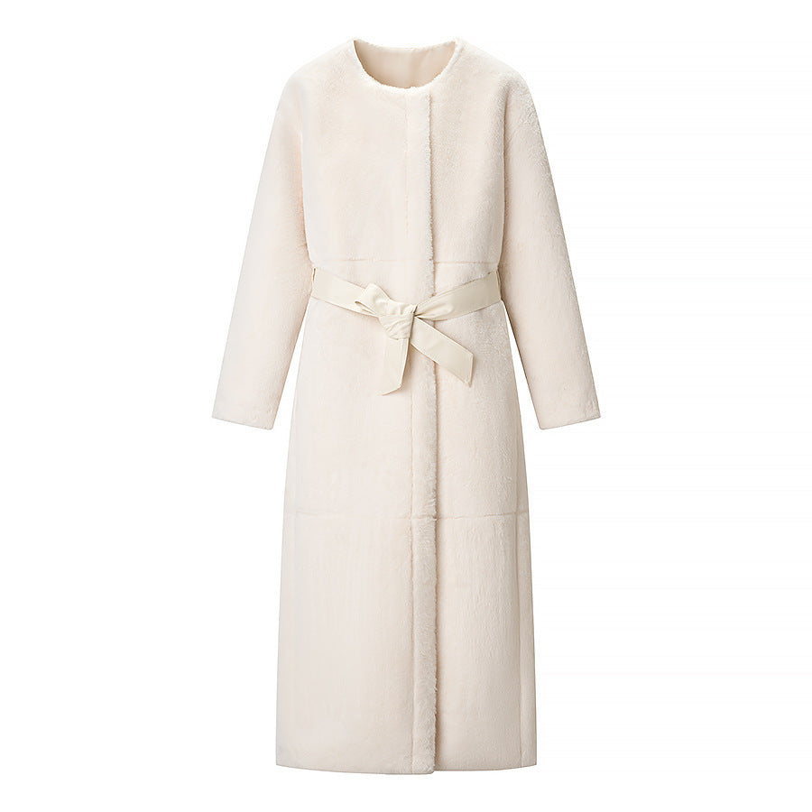 Damen Maxilanger Oversize-Teddymantel mit minimalistischem Stehkragen und verdeckter Druckknopfleiste Echo Archiv