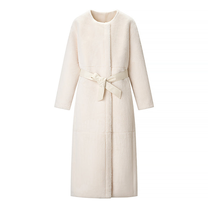 Damen Maxilanger Oversize-Teddymantel mit minimalistischem Stehkragen und verdeckter Druckknopfleiste Echo Archiv
