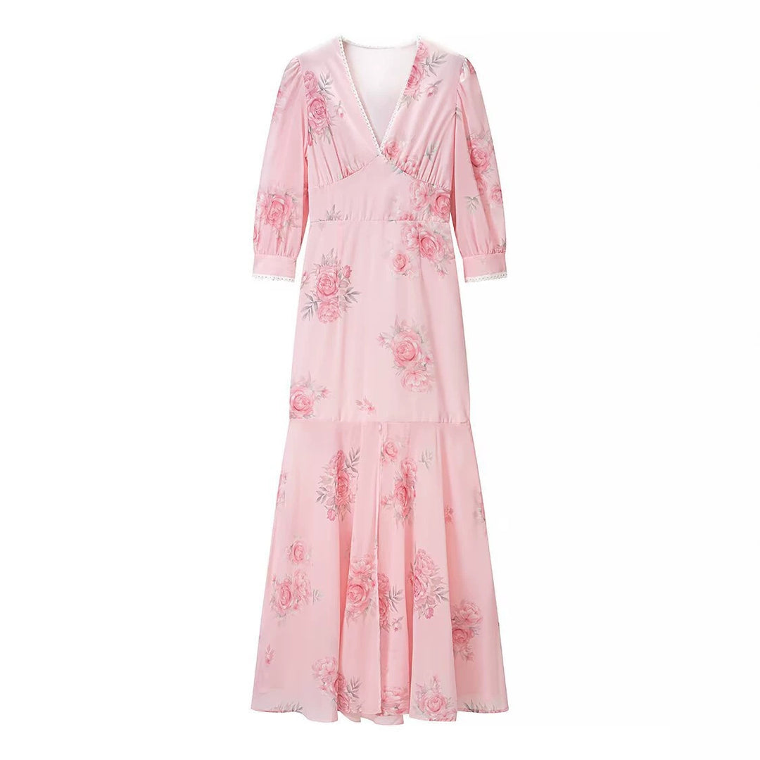 Damen Maxikleid mit V‑Ausschnitt, Empire‑Schnitt und floraler Chiffonoptik Echo Archiv