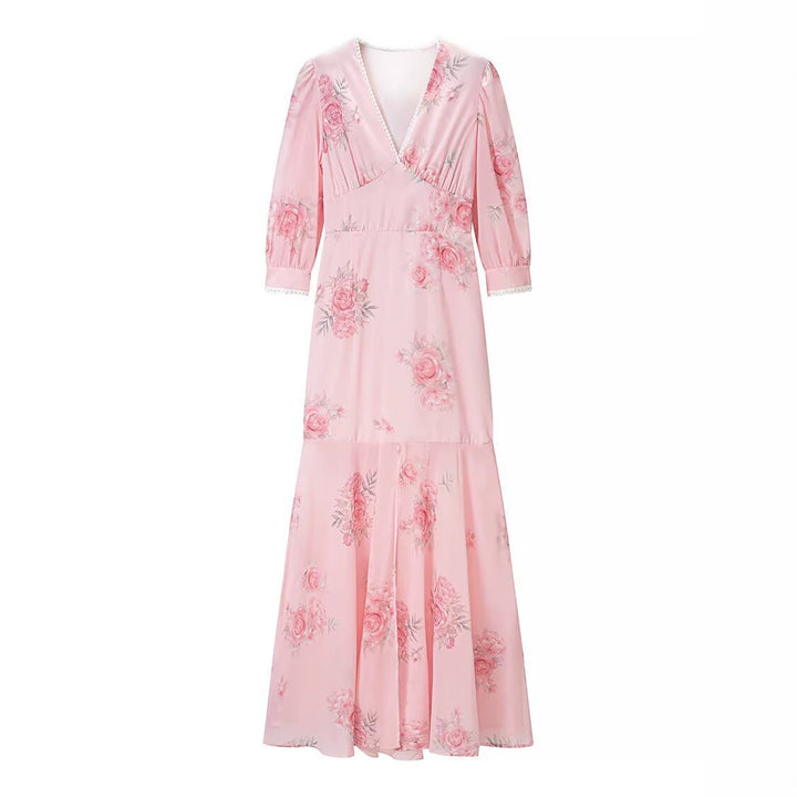 Damen Maxikleid mit V‑Ausschnitt, Empire‑Schnitt und floraler Chiffonoptik Echo Archiv