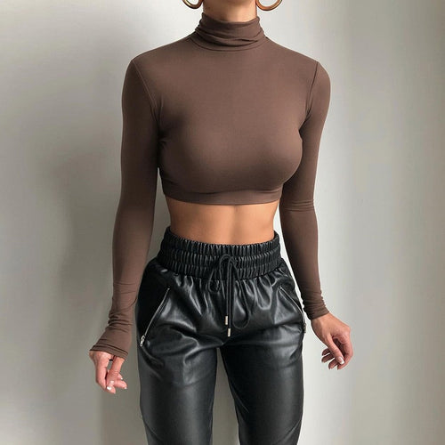 Damen Hochwertiges langärmliges Crop-Top mit Stehkragen Echo Archiv