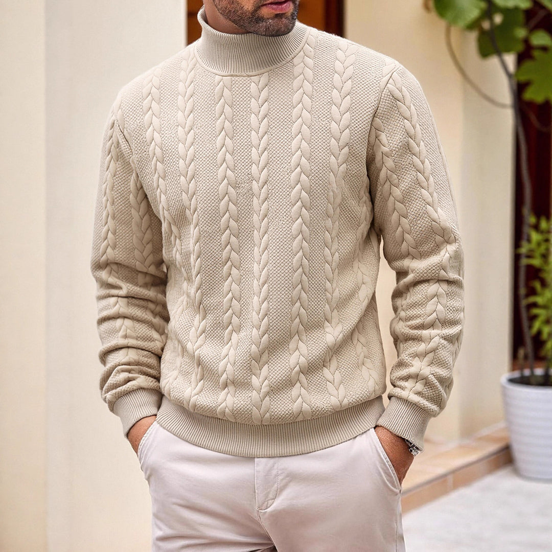 Herren Rollkragenpullover mit Zopfstrickmuster und gerippten Bündchen – Norvane