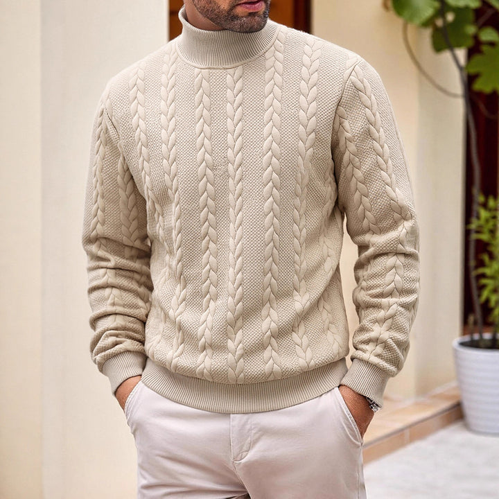 Herren Rollkragenpullover mit Zopfstrickmuster und gerippten Bündchen – Norvane