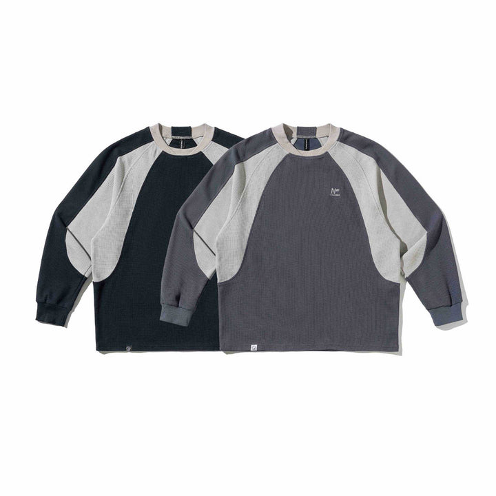 Herren Waffelstruktur-Sweatshirt mit Raglanärmeln und kontrastierenden Einsätzen Echoarchiv