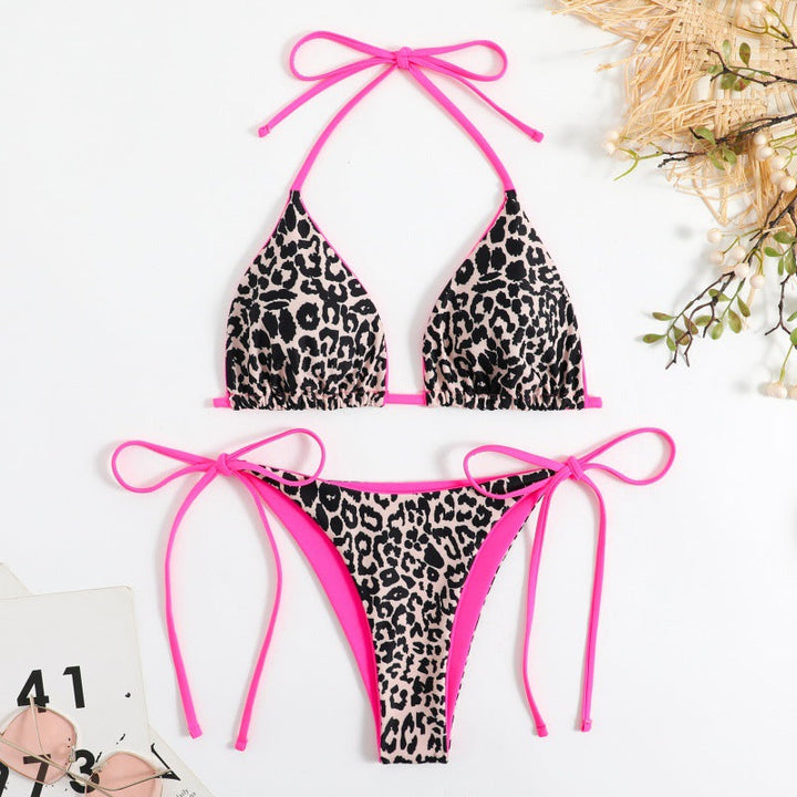 Damen Triangel-Bikini mit Verspieltem Leopardenmuster und Verstellbaren Trägern Echoarchiv