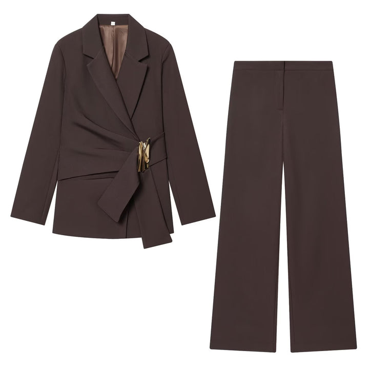Damen Zweiteiliges Wickelblazer- und Palazzo-Anzugset mit Ziergürtel Echo Archiv
