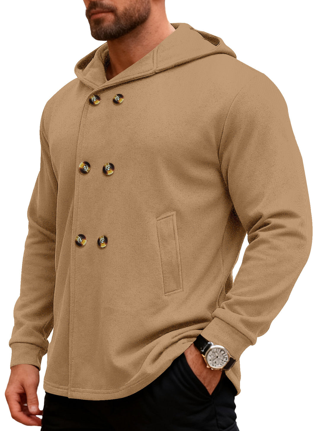 Herren Kapuzensweater mit doppelter Knopfverschluss und seitlichen Taschen Echoarchiv