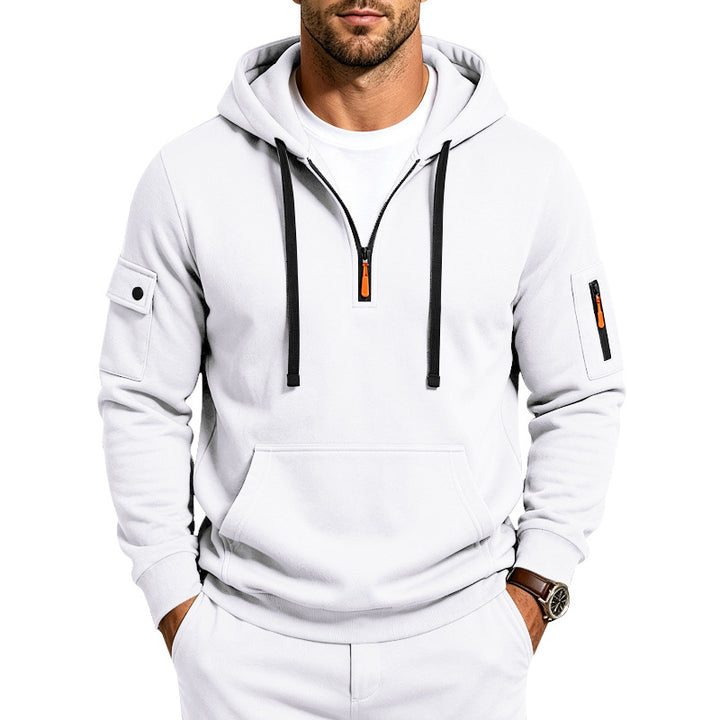 Herren Utility-Halbzip-Kapuzenpullover mit Ärmel-Taschen und Kängurutasche Echoarchiv
