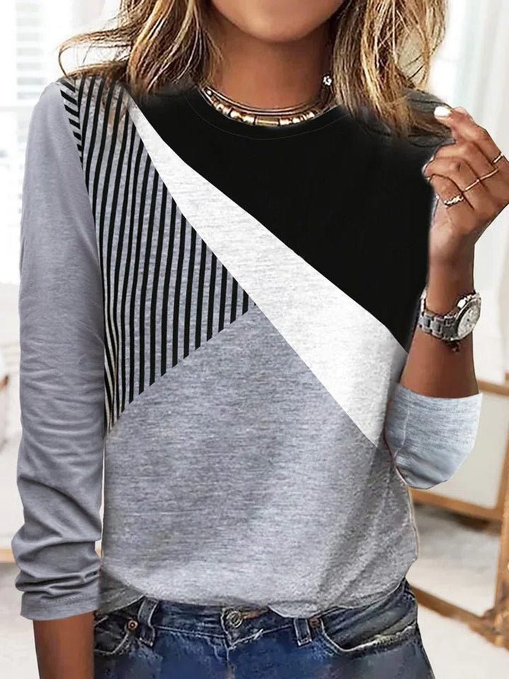 Damen Colorblock-Sweatshirt mit diagonaler Panel-Optik und Streifenbesatz – Avérine