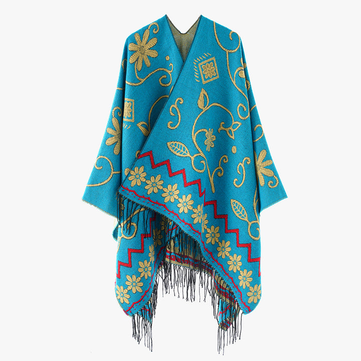Damen Jacquard Überwurfcape aus feinem Strick mit Paisley-Bordüre Echo Archiv