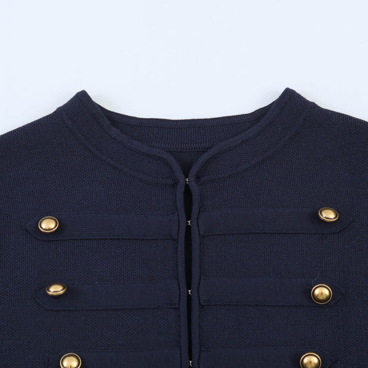 Damen Gekürzte Militärblazer‑Jacke mit Stehkragen, dekorativen Zierriegeln und Goldknöpfen Echo Archiv