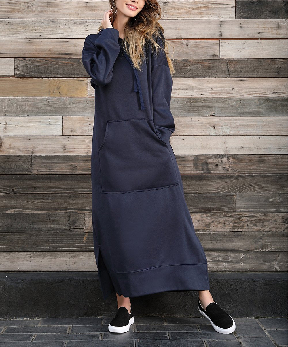 Damen nan langes Kapuzen-Sweatkleid mit Kängurutasche, Seitenschlitzen und lockerer Oversize-Passform Echo Archiv
