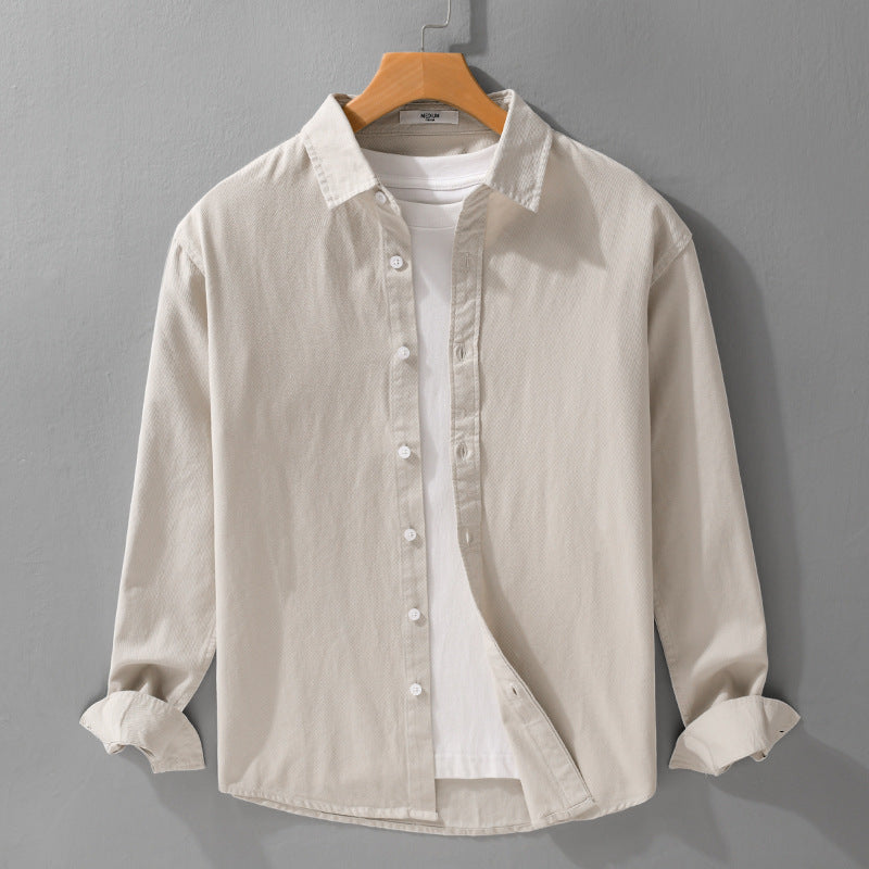 Herren Texturiertes Baumwoll-Hemdjacken-Overshirt im Relaxed-Fit mit Kentkragen Echoarchiv