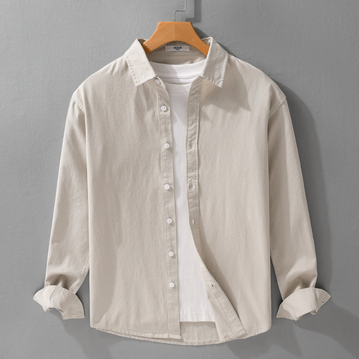 Herren Texturiertes Baumwoll-Hemdjacken-Overshirt im Relaxed-Fit mit Kentkragen Echoarchiv