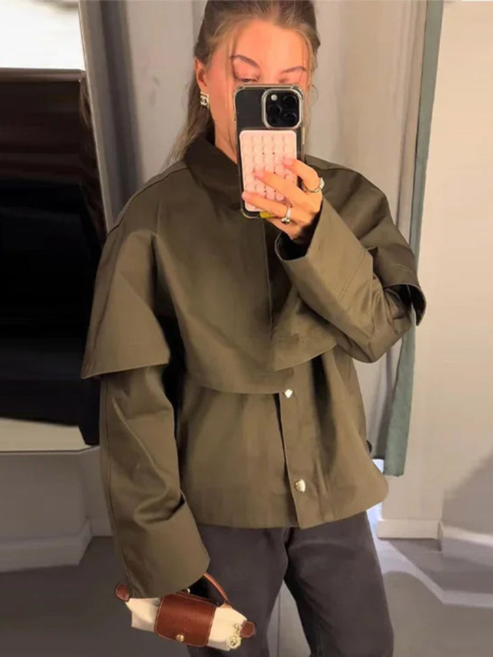 Damen Kurztrenchjacke mit Cape-Overlay und Oversize-Ärmeln Echoarchiv