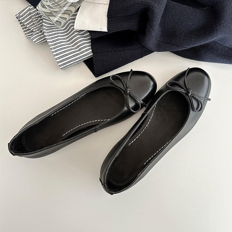 Damen Ballerina Schuhe aus weichem Leder mit elegantem Schleifendetail Echoarchiv