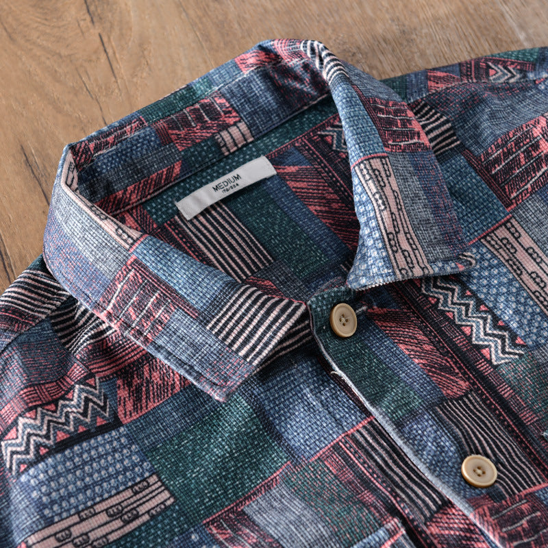 Herren Overshirt im Patchwork-Look mit aufgesetzten Brusttaschen Echoarchiv