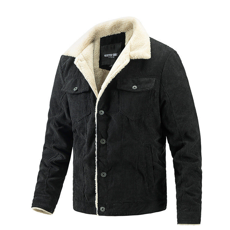 Herren Cordjacke im Trucker‑Stil mit Sherpa‑Futter und Pattentaschen – Taviero